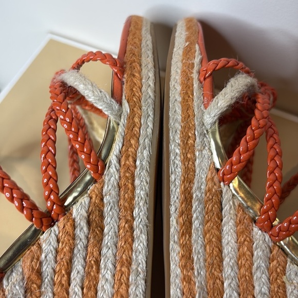 Michael Kors | Spring Orange Summer Wedge Knotted Braided Strappy Sandals 6.5 M - Picture 12 of 17
